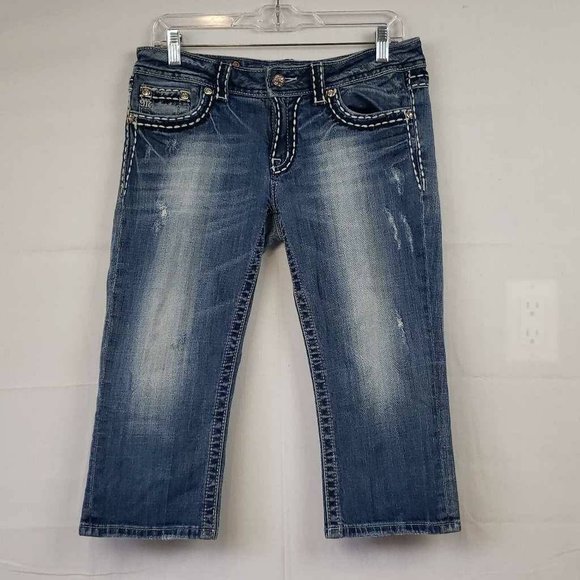 Miss Me Womens Cropped Jeans Blue Thick Stitch Medium Wash Low Rise Denim 29 - Picture 8 of 12